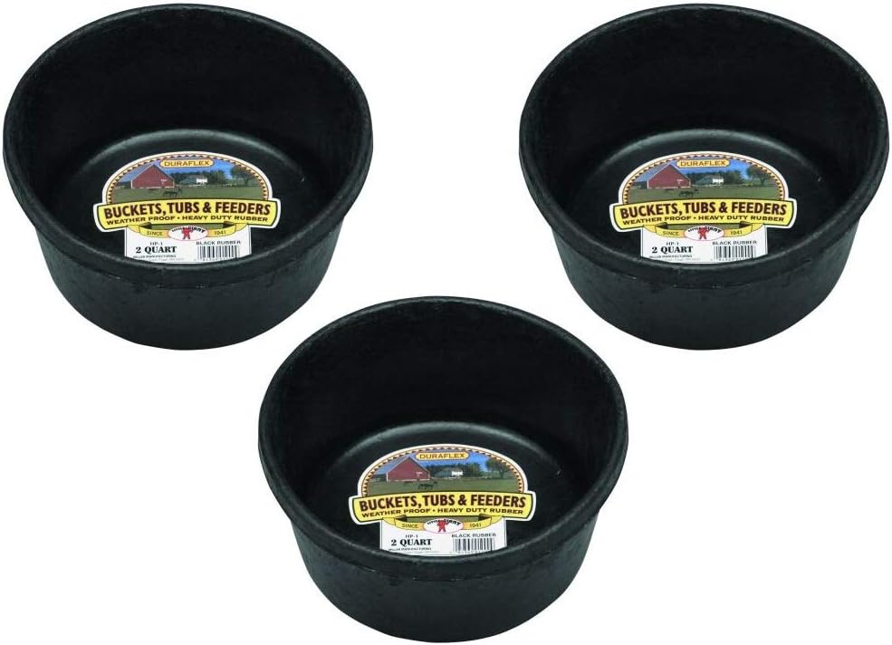 LITTLE GIANT 3 Pack of Corded Rubber Feed Pans, 2 Quart Capacity Each, for Dogs, Rabbits and Small Livestock