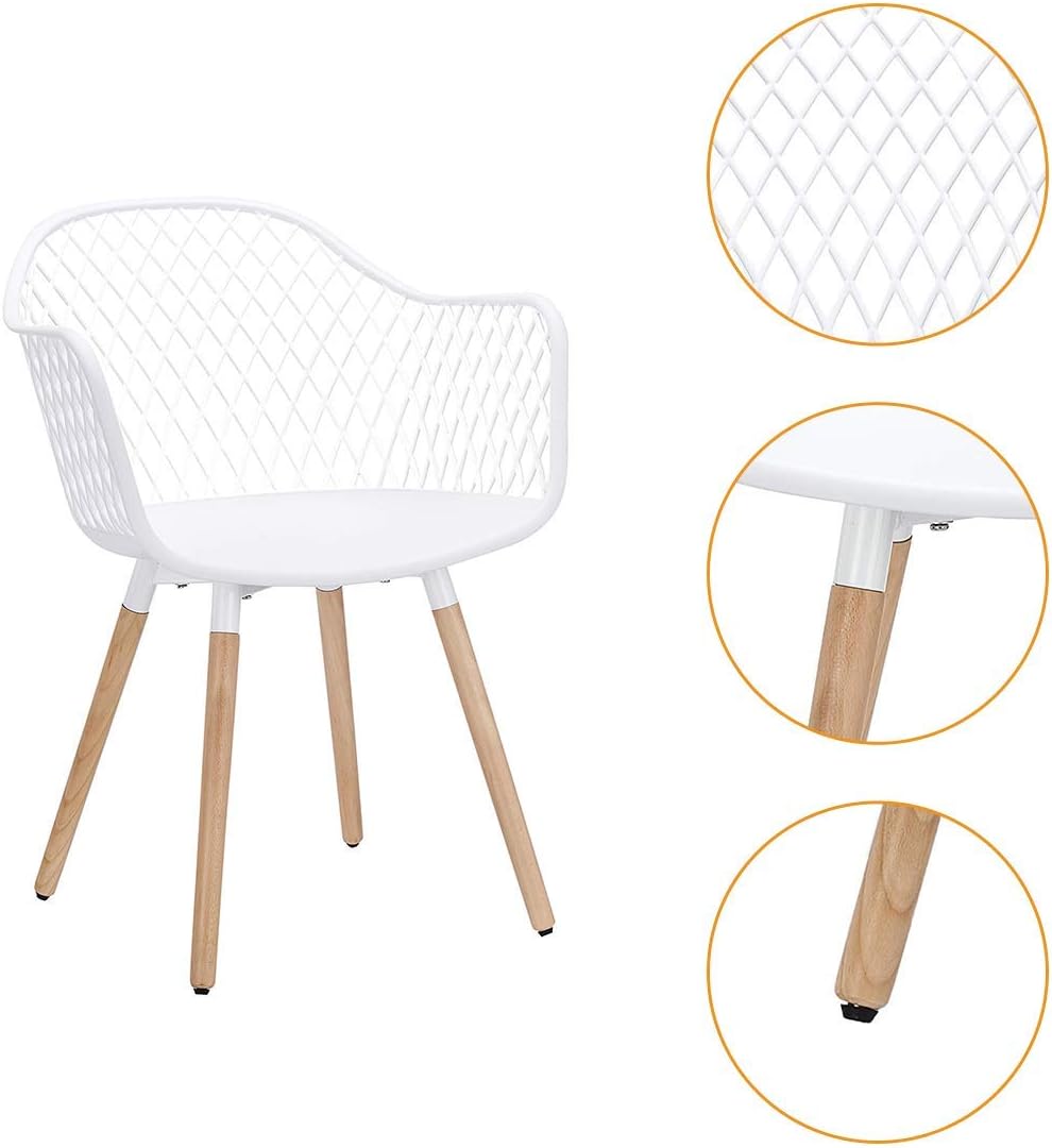 CangLong Modern w/Natural Wood Legs Easily Assemble Mid Century Molded Plastic Shell Arm Hollow Out Chair for Living, Bedroom, Kitchen, Dining, Waiting Room, White - Chairs