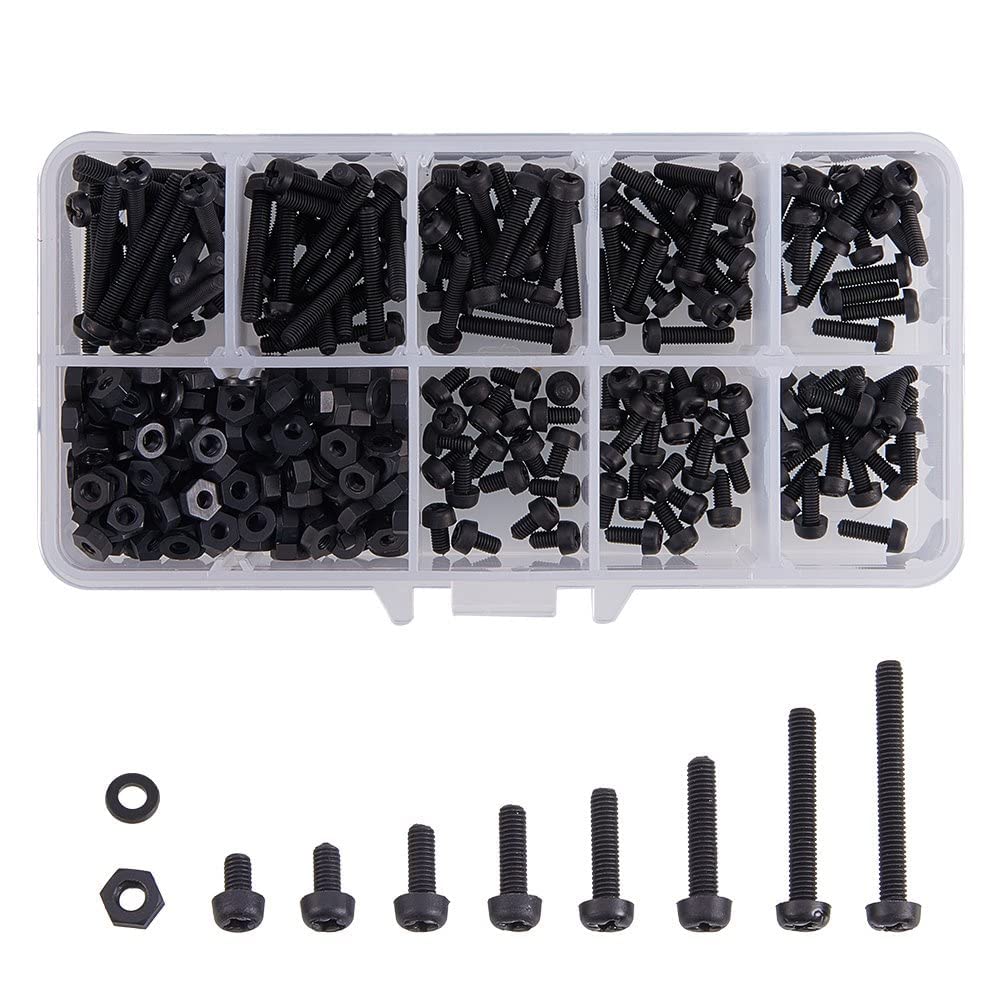 INCREWAY M3 x 5/6/8/10/12/15/20/25mm Nylon Black Screw/Nut/Washer Assortment Kit,480pcs