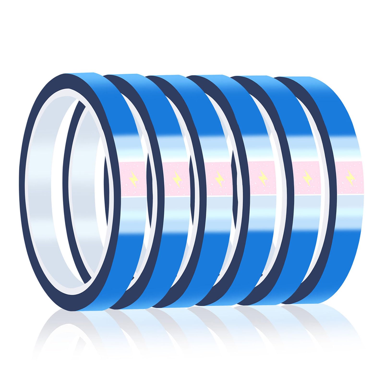 Heat Resistant Tape, Blue Heat Tape 10 mm/20 mm x 33 m Sublimation Tape, PET Heat Transfer Tape for Soldering And Masking of Electronics, Transfers, DIY Crafts and Packaging(6 Rolls 10mm)