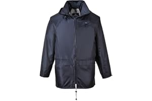 Portwest Classic Rain Jacket Waterproof Work Wear Coat Multi Pockets Outdoor Durable, Navy, X Large