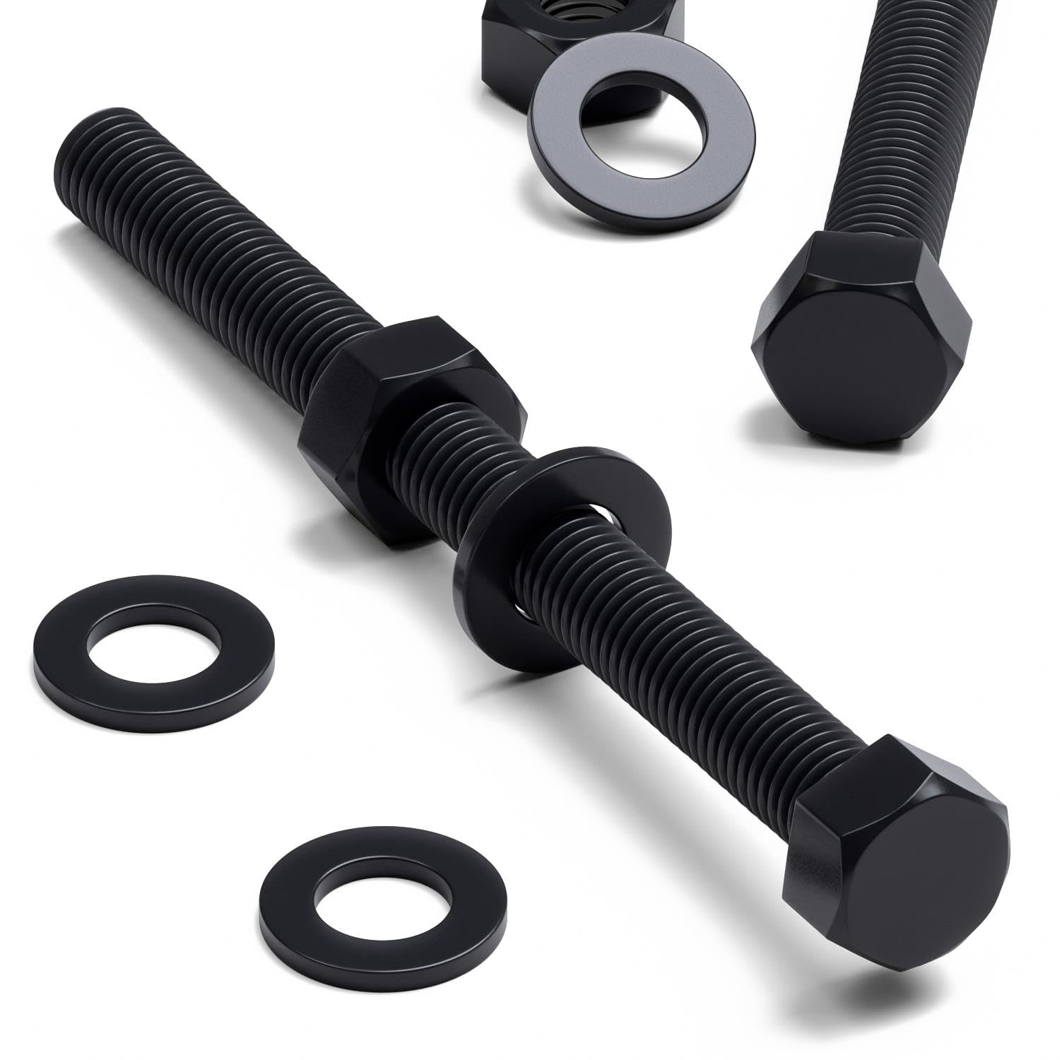 10x Black Hex Head Screws Polypropylene (PP) Plastic Nuts and Bolts, Washers, M8 x 100mm