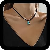Ximdble Vintage Black Suede Leather Choker Necklace Turquoise Pendant Waterdrop Jewelry for Women