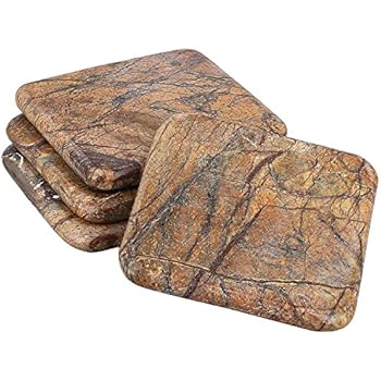 Coasters Set of 4 Brownish Stone with Dark Fragments 3.75 X 3.75 Inches Dining Table Coffee