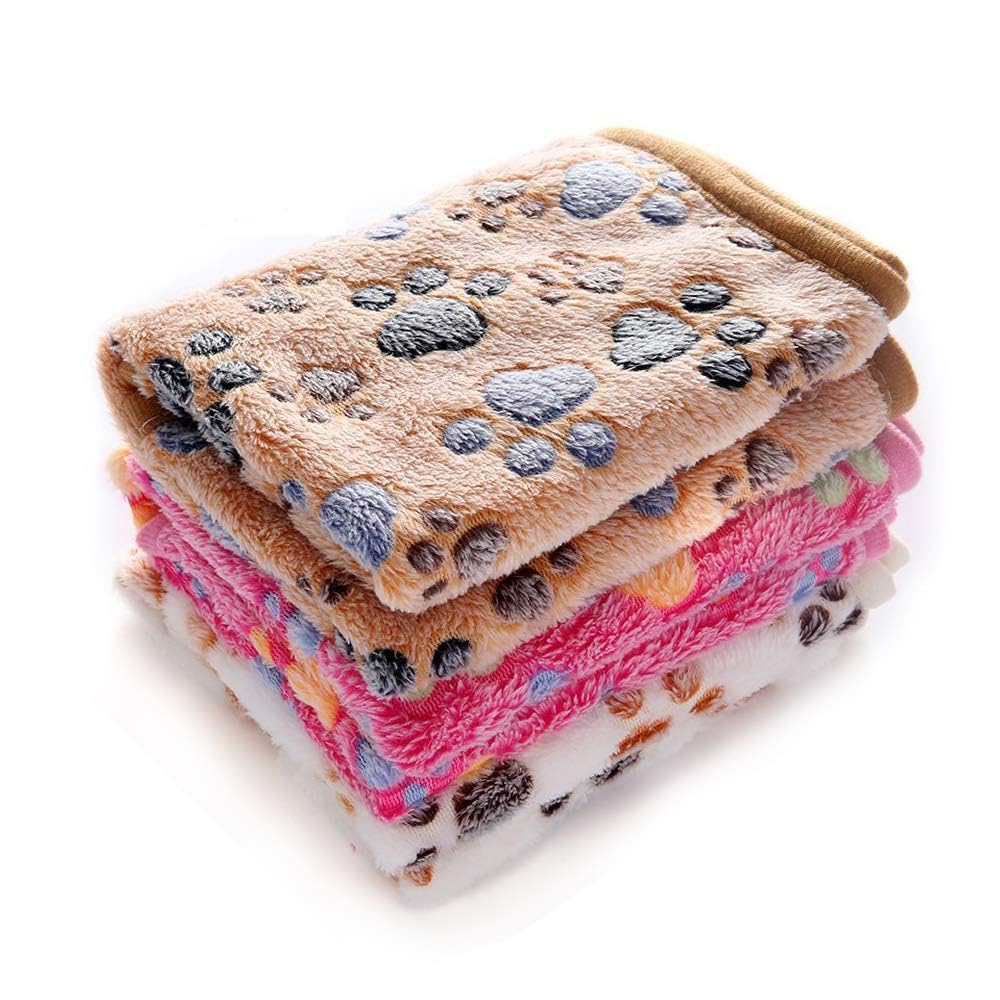 Photo 1 of 1 Pack 3 Blankets Super Soft Fluffy Premium Fleece Pet Blanket Flannel Throw for Dog Puppy Cat Paw Brown/Pink/White Medium(30x20 inch)