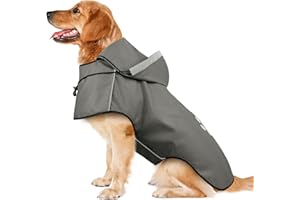 Dog Raincoat for Large Dogs, Reflective Dog Rain Jacket with Hoodie, Soft Lightweight Hooded Rain Coats with Adjustable Draws