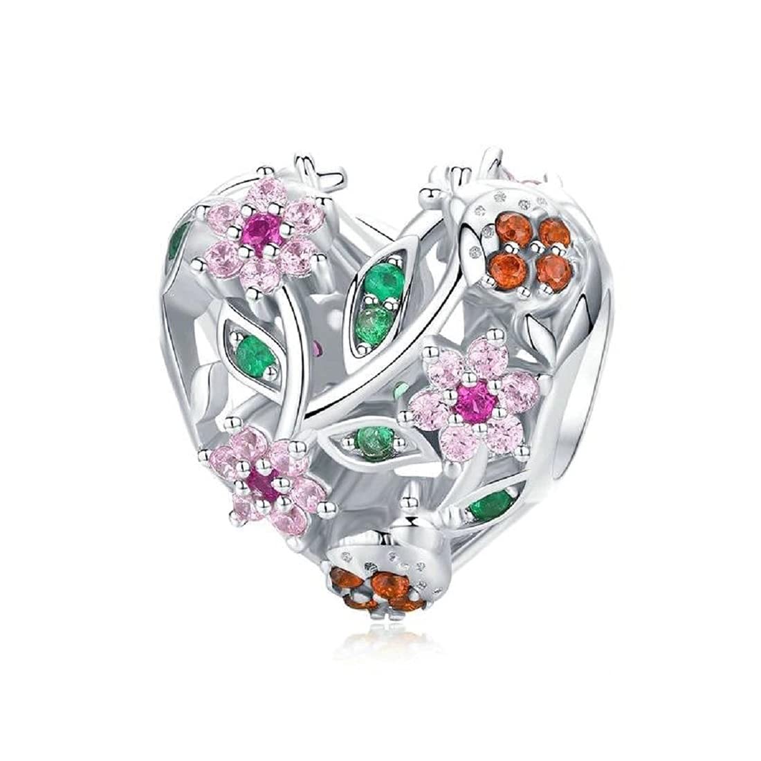FeatherWish Daisy Flower Garden Love Nature Heart Bead Charm 925 Sterling Silver Fits And Compatible With Pandora Bracelets Gift For Birthday Friend Sister Wife Mum (Spring Heart)