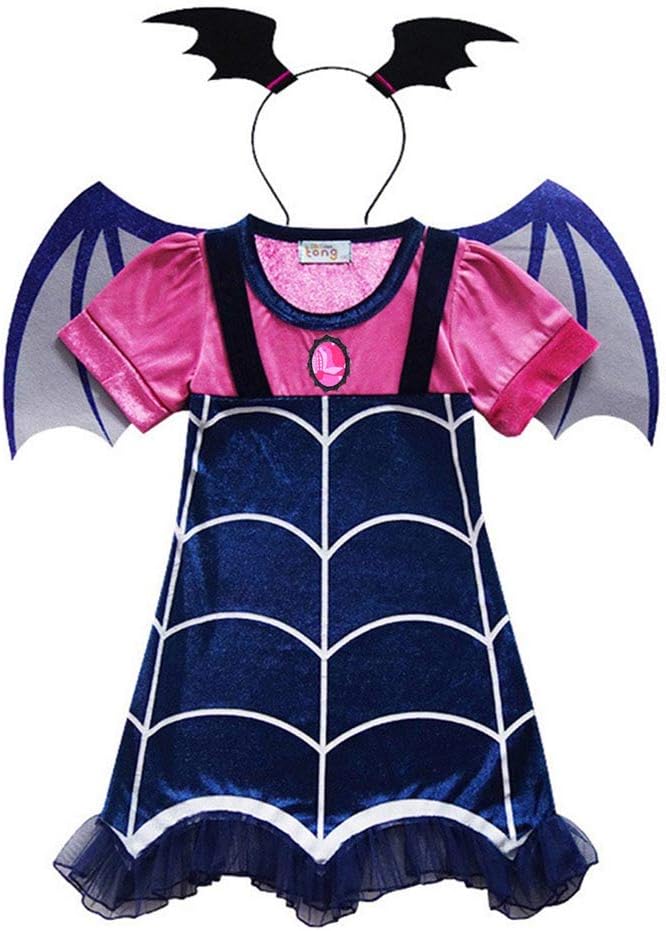 Vampirina Cartoon Deisign Half Sleeves Costumes Dress For Party Celebration (140/6-7Y, Blue)