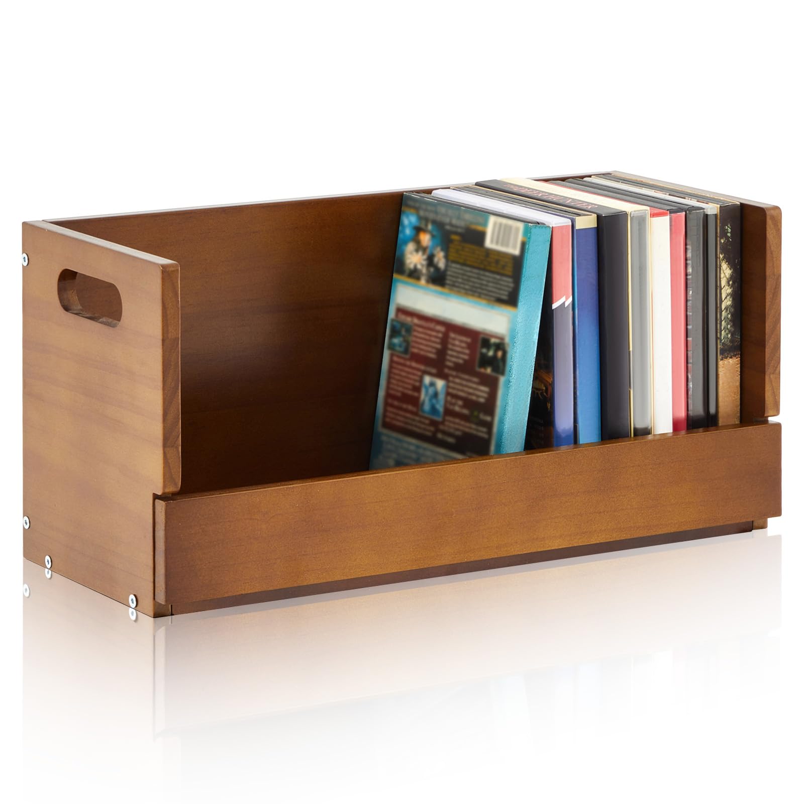 Photo 1 of CroBlissful 1 Set Wooden DVD Storage Box DVD Storage Shelf Holder Solid Wood Cassette Tape Display Organizer with Carrying Handle for CD, Movie Cases, Each Organizer Can Store up to 26 Boxes (Brown)