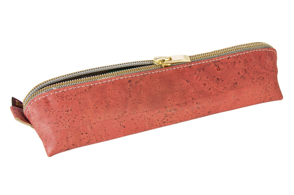Simaru Pencil Pouch/Pencil Case Made of Cork with Zipper, Pen Pouch for Women and Men (red)