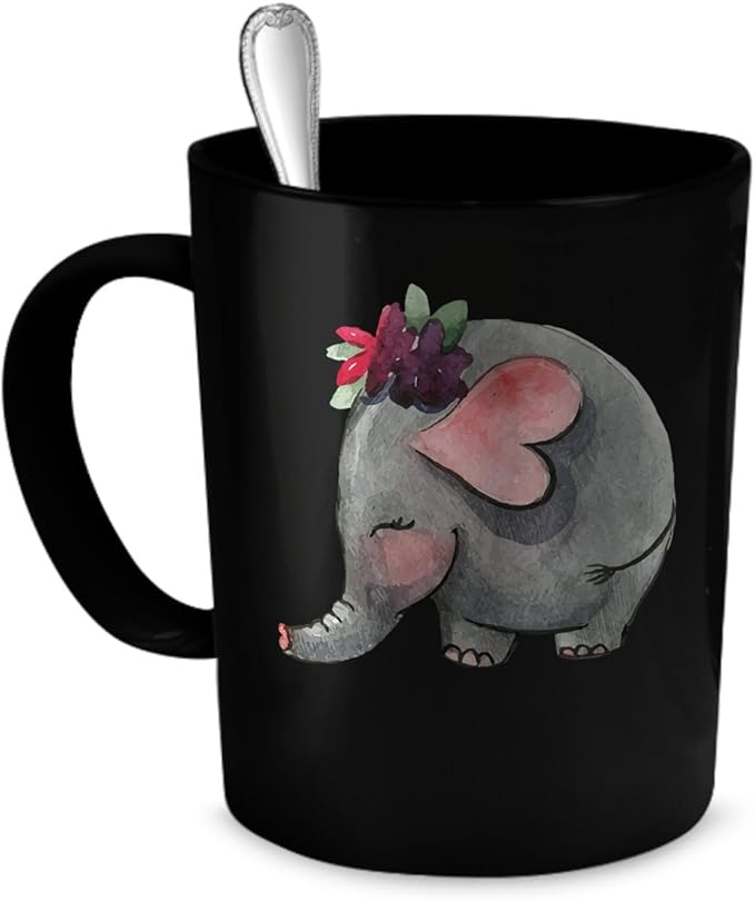 Elephant Coffee Mug. Elephant gift 11 oz. black Kitchen