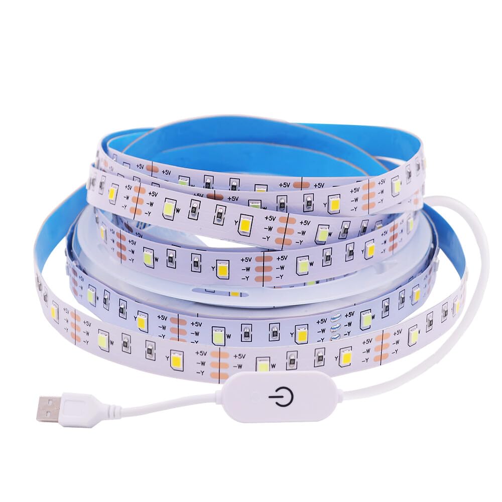Wisada 5V Dimmable USB COB LED Strip [3M, White + Warm White], USB Powered, 48 LEDs/M Cuttable Flexible FCOB LED Fairy Light CRI85+, Home/Store Decoration