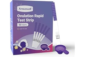 Ovulation Test Strips with Cups, Amazewell Ovulation Strips Fertility Test for Women Ovulation Predictor Kit for Home, 50pcs LH Test Strips Ovulation Kit Bulk+ +1 Urine Cup, Easy Grip, High Accuracy