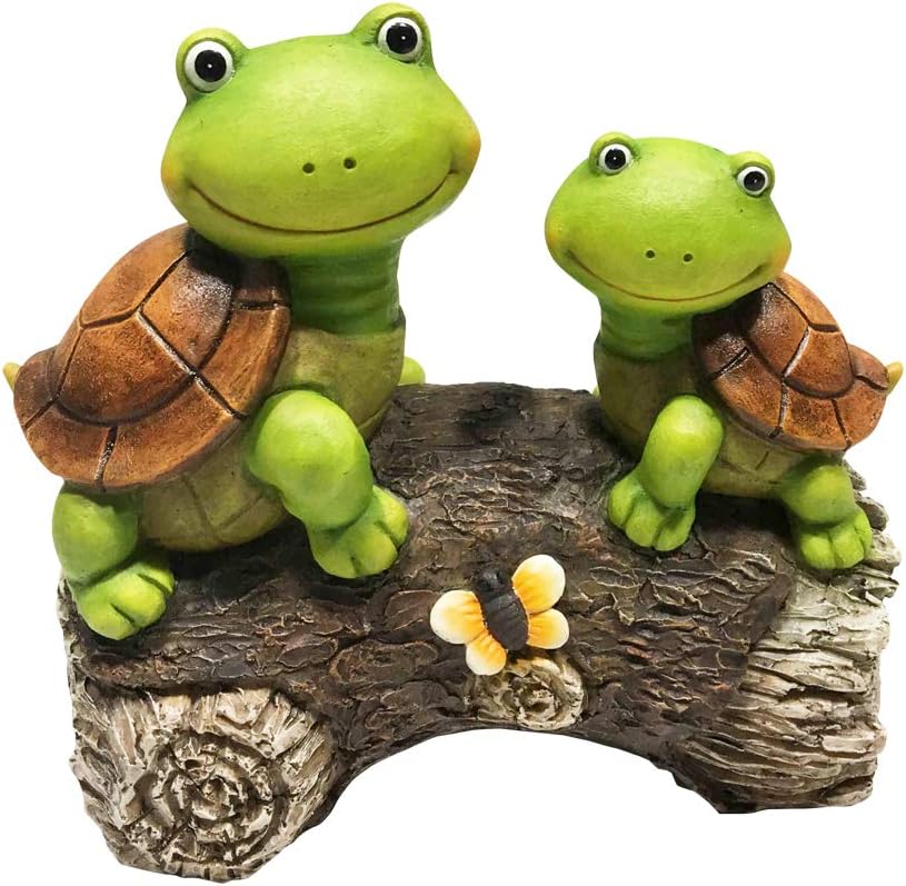 LA JOLIE MUSE Garden Statue Figures Turtles on a Log, 9 Inch Large Resin Patio Lawn Yard Indoor Outdoor Decorations, Housewarming Gift