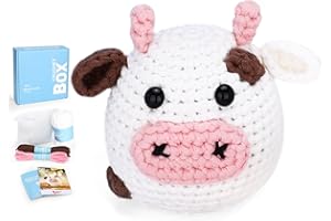 Cudroza Crochet Kit for Beginners Starter - Milk Cow Crochet Kits with Step-by-Step Video Tutorials and Yarns, Hook, Accessories, Birthday DIY Handmade Craft Gift for Adults and Kids(30%+ Yarn)