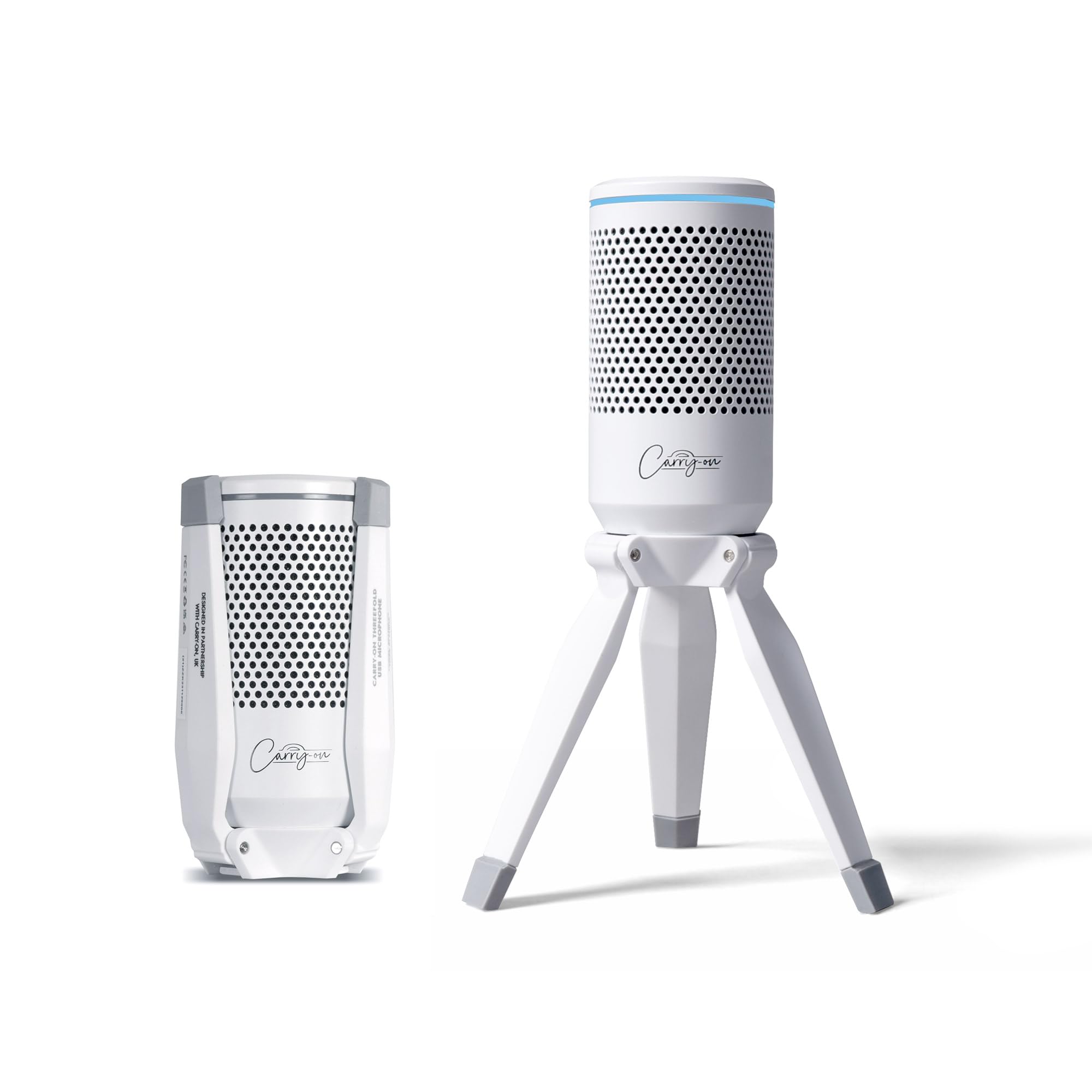 Carry-on Threefold USB Condenser Microphone Built-in Tripod Stand Lantency Free Monitoring White