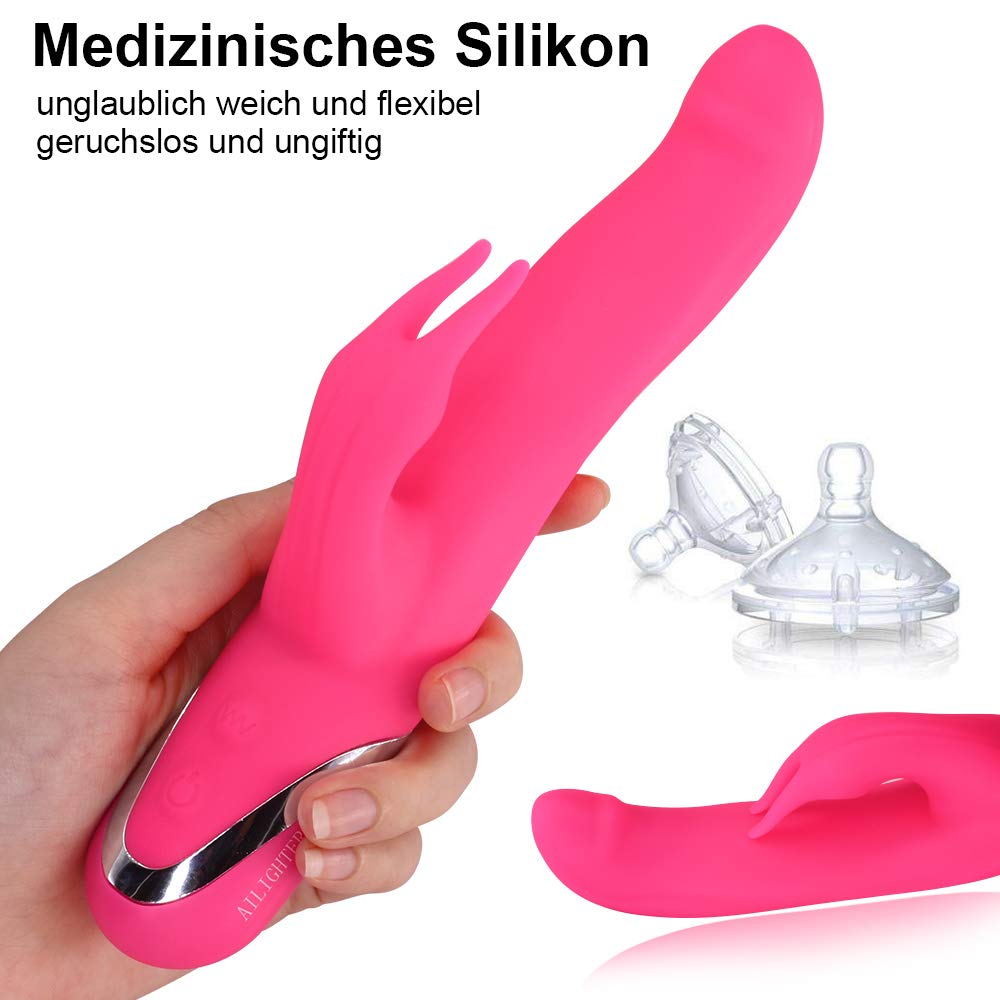 Vibratoren für Sie Klitoris und G-Punkt Stimulator, Dual Motor Realistische Rabbit Vibrator für Frauen und Paare, Weiches Silikon Dildo mit 10 Modi, 2xAAA Batteriebetrieben, Rosa