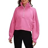 Heltapy Womens Sweatshirts Half Zipper Crop Pullover Funnel Neck Fleece Lined Zip Up Long Sleeve Tops Thumb Hole Pink