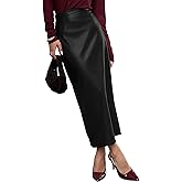 Sexyshine Women's Faux Leather Skirts High Waist A Line Bodycon Slit PU Leather Winter Fall Maxi Long Pencil Skirt
