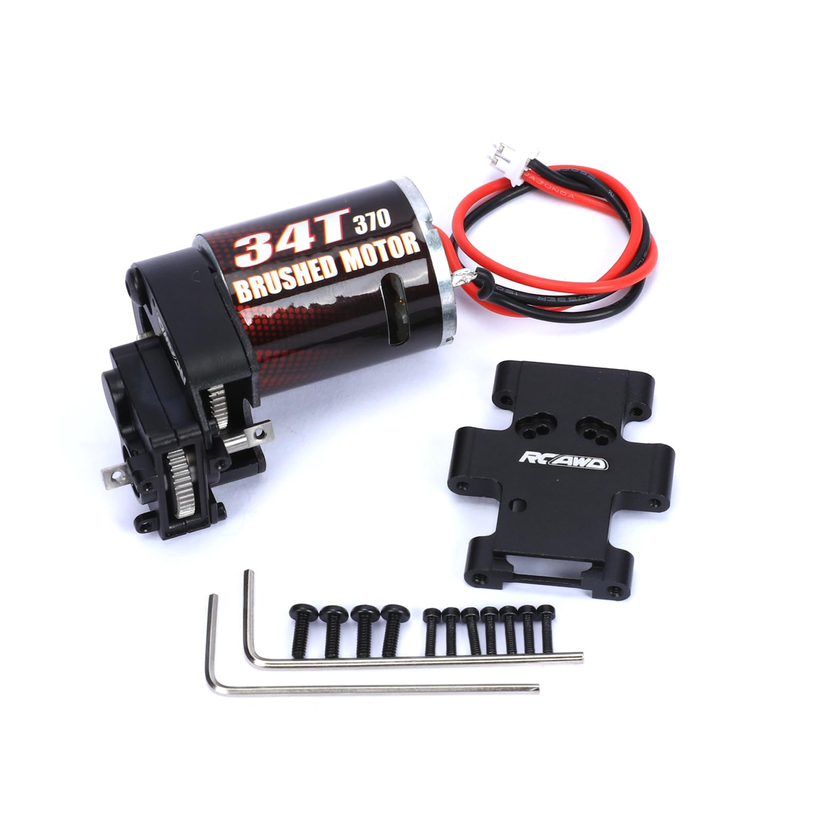 RCAWD New Enhanced 370 Motor with Metal Gearbox Combo Transmission for FMS 1/24 FCX24 1/18 Crawler Upgrades Parts（Black）