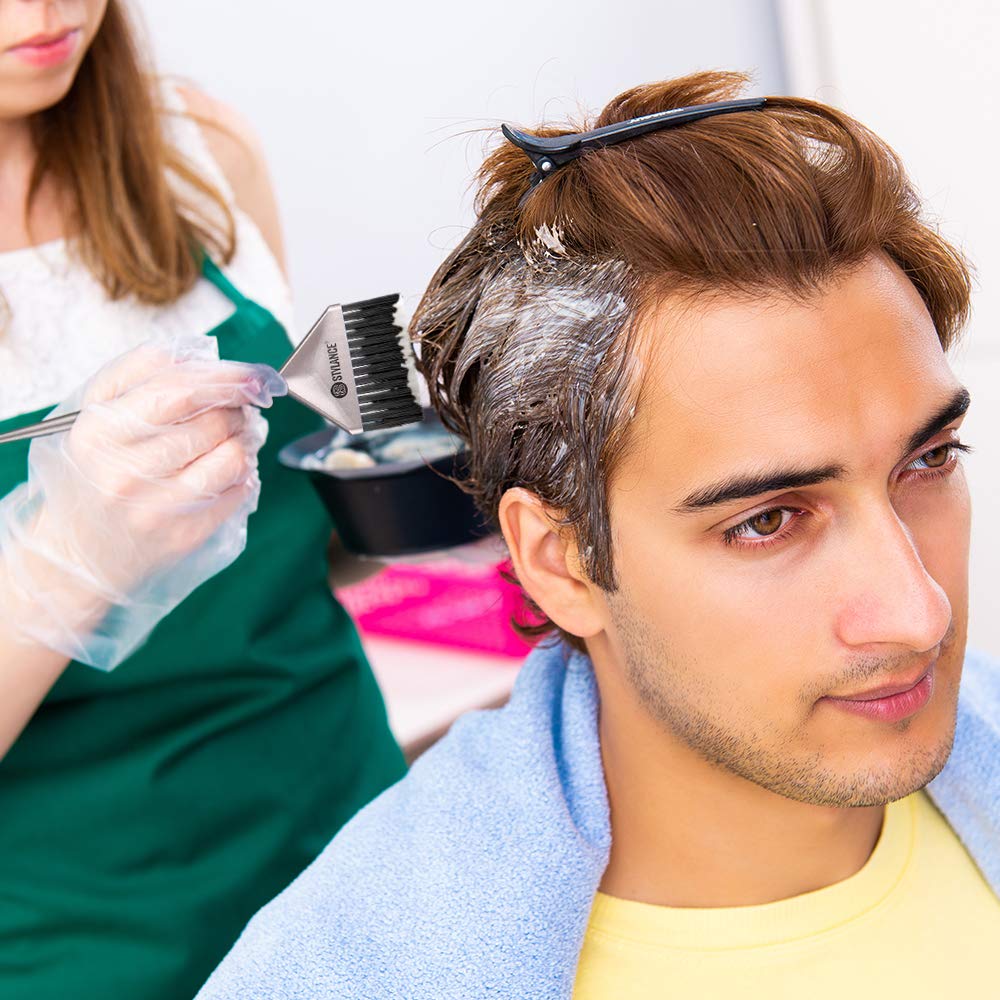 3 Pieces Barber Hair Dye Brushes Kit, Hair Color Dye Brush Tool Set, Professional Suitable for Beauty Salon & Home DIY Coloring Brush (Silver+Rose gold+Gold) : Beauty