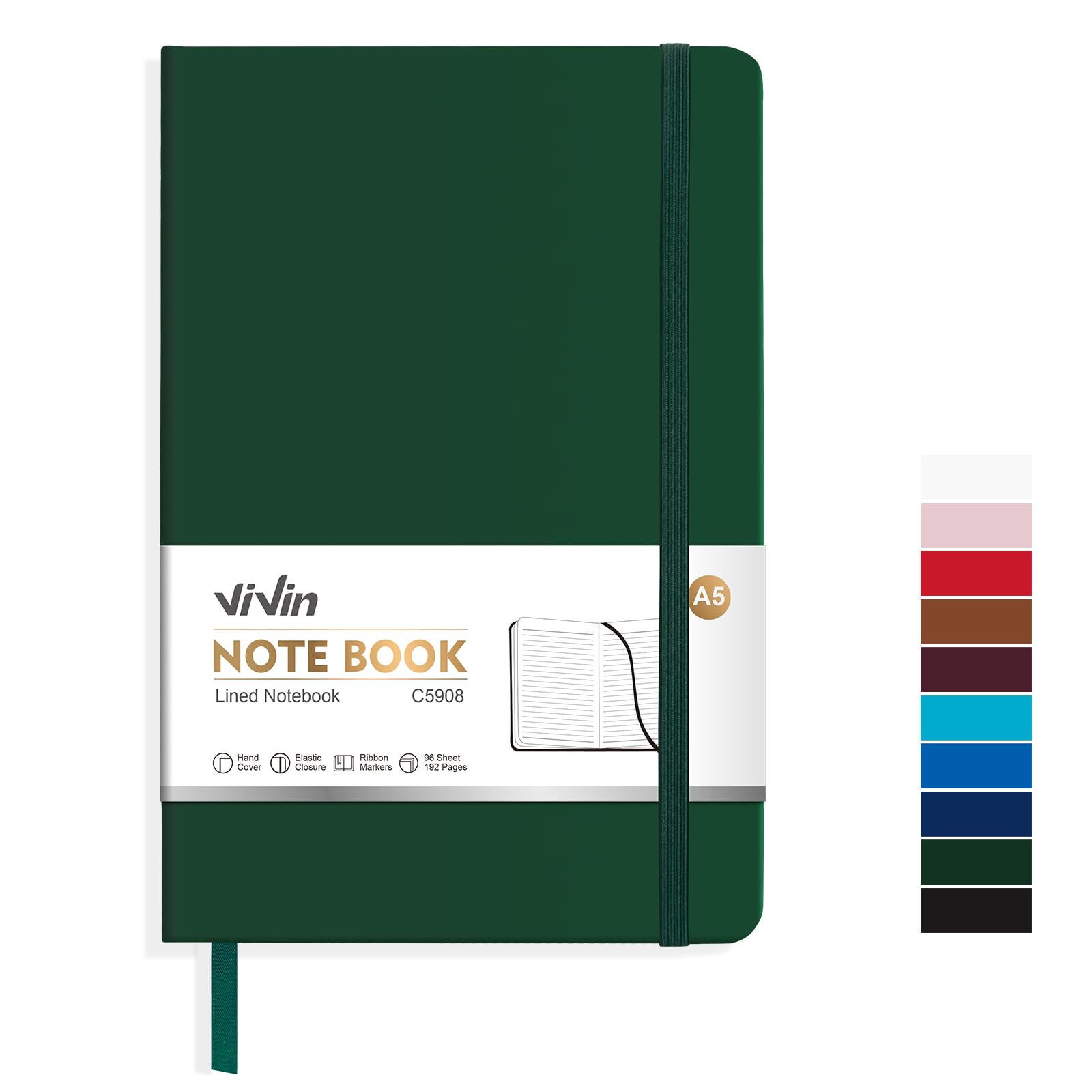Photo 1 of ViVin A5 Leather Hardcover Notebooks for Work, College Ruled, Lined Journal for Women & Men, 192 Pages, Medium 5.5 x 8.3 inch, Writing, Business, School, Office