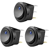 AutoEC 3pc 12V 20A Car Truck Round Rocker Toggle LED Switch Blue Light SPST On-Off Control