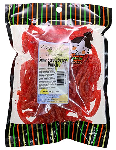 Li Hing Mui Sour Strawberry Punch 14 Ounce - Packed fresh in Hawaii. Strawberry Punch straws sprinkled with Li Hing Mui Plum powder.