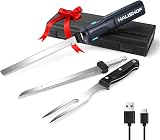 HAUSHOF Cordless Electric Carving Knife Set 8V with 2 Blades & Fork