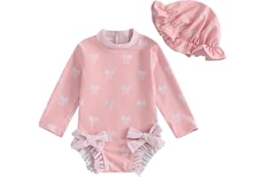 Socutebabe Baby Girl Swimsuit Baby Girls Long Sleeve One Piece Swimsuit Romper Infant Bathing Suit Baby Girl Beach Rash Guard