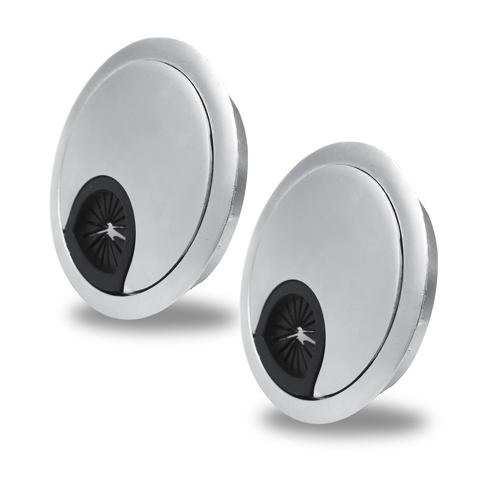 SyiXute 2 Pcs 60 mm Desk Cable Grommets,Zinc Alloy Computer Desktop Grommets,Cable Cord Round Hole Cover for Home and Office Table (Silver)