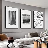 Framed Canvas Wall Art Black Stroke Shapes Geometric Art Minimal Abstract Wall Art Large 24"x32"x3 Panel Modern Art Decor for Living Room,Bedroom,Office,Bathroom Wall Décor