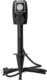 Kopp Gartensteckdose mit Zeitschaltuhr mit 2 Steckdosen I Außensteckdose Erdspieß mit 1,5m Zuleitung I Gartenspieß Steckdose Aussen I Energiesäule Garten, verpackt in Faltschachtel – 145344014