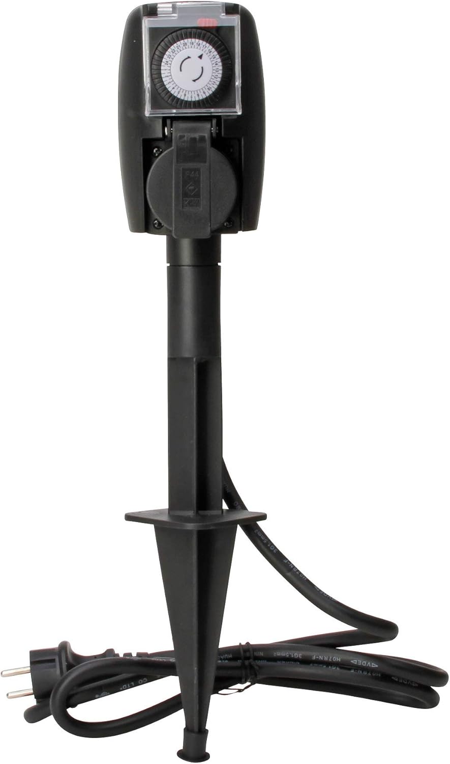 Kopp Gartensteckdose mit Zeitschaltuhr mit 2 Steckdosen I Außensteckdose Erdspieß mit 1,5m Zuleitung I Gartenspieß Steckdose Aussen I Energiesäule Garten, verpackt in Faltschachtel – 145344014