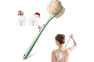CYMPHW Back Scrubber for Shower, 15.7″ Loofah with Handle, Back Shower Brush with Bristles and Loofah, Dry Brushing Body Brush for Cleanse Back and Hard to Reach Areas with Curved Long Handle
