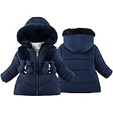 Happy Cherry Toddler Girls Winter Puffer Jacket Fur Lined Down Hooded Coat Thick Windproof Outwear