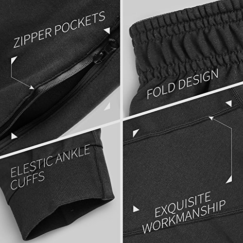 Gerlobal Mens Joggers Pants Active Casual Gym Workout Running Sweatpants with Zipper Pockets Black,Small