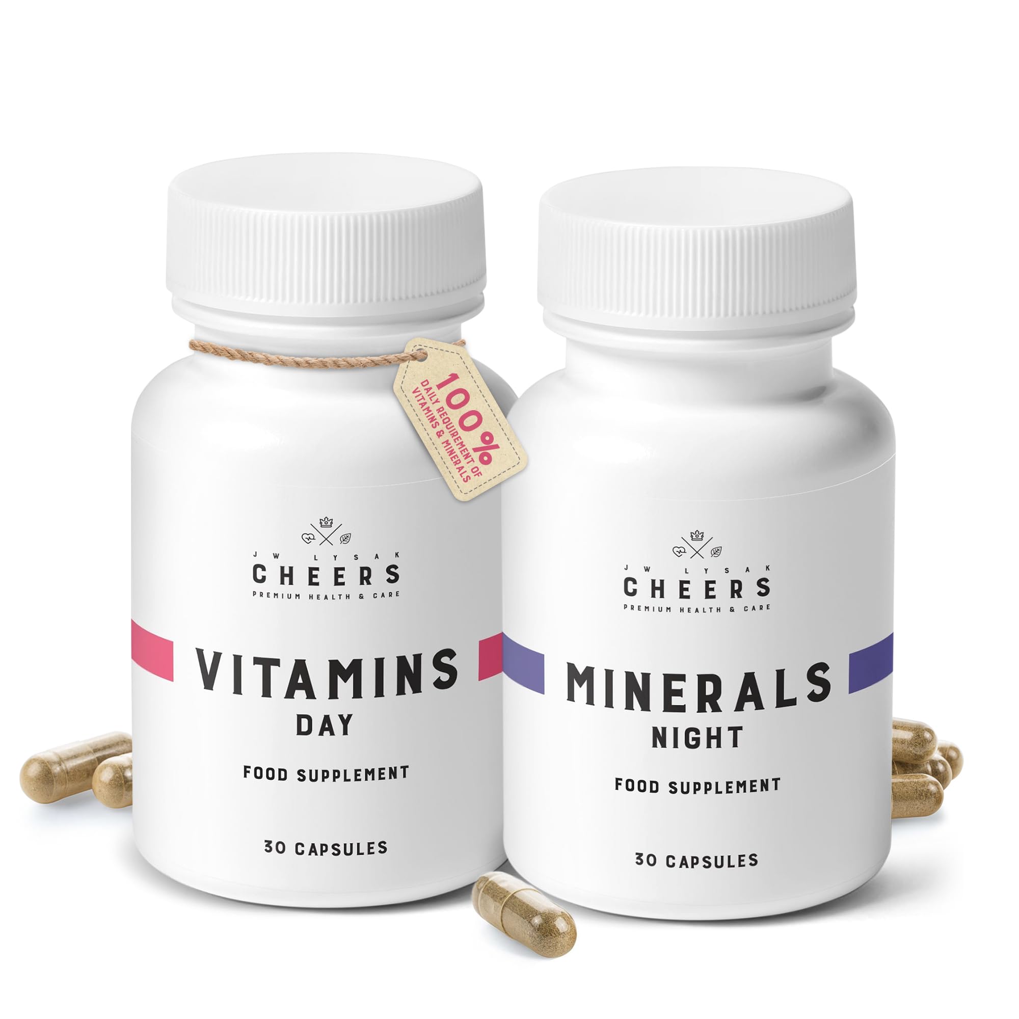 CHEERS-Vitamins Day & Minerals Night,30 Days Supply with 12Vitamins for Men & Women, Complete Multivitamins and Minerals, Health-Support Duo with Magnesium Supplements Plus Iron, Zinc and More