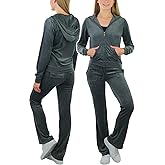 ToBeInStyle Women’s Velour Tracksuit Zip Up Hoodie Jacket & Matching Pants Set