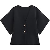 Wanzetaly Womens Oversized Cardigans Short Sleeve Lightweight Button V Neck Casual Knit Sweater Outerwear