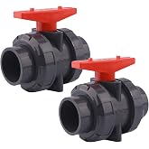 DERNORD 2 Pack PVC True Union Ball Valve with Full Port, EPDM O-Rings, and Reversible PTFE Seats,Rated at 200 PSI (2 inch Socket)