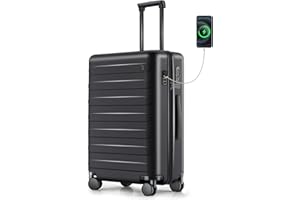 NINETYGO Carry on Luggage 22x14x9in Airline Approved with USB Port, 20 Inch Hardshell Spinner Hardside Suitcase with Wheels, TSA Lock for 3-5 Days Travel Quick Getaway Business, 38L, Pirate Black