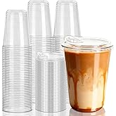 GGOLDMER 50 Set 16 oz Plastic Iced Coffee Cups with Strawless Sip Lids, Clear Rounded Bottom Plastic Cups with Lids, Disposable To Go Iced Coffee Cups with Lid for Coffee, Juice, Cold Drinks, Latte