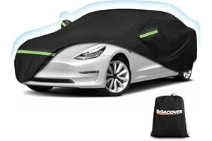 BIGACOVER for Tesla Model 3 Full Car Cover with Charge Port Opening, Waterproof All Weather 6 Layers Heavy Duty Protection Snowproof Windproof Outdoor Car Covers with Door Zipper and Storage Bag