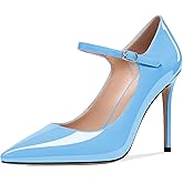 SAMMITOP Women's Pointed Toe Mary Jane Pumps High Heel Shoe with Ankle Strap