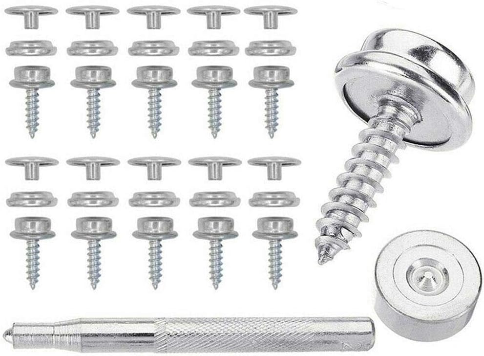 62 Pcs Stainless Steel Canvas to Screw Press Stud Snap Kit Snap Fastener Buttons Screw Stud Kit Boat Repair Screw Set