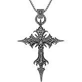 Kvekstio Vintage Gothic Skull Cross Pendant Necklace for Women Men, Halloween Party Cosplay Accessory, Punk Rock Gift, Goth Skeleton Cross Dark Religious Statement Jewelry for Christian, Birthday