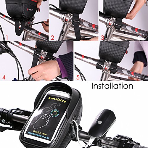 Bike Phone Mount Bag, Wallfire Bicycle Frame Bike Handlebar Bags with Waterproof Touch Screen Phone Case - Thumbnail 5