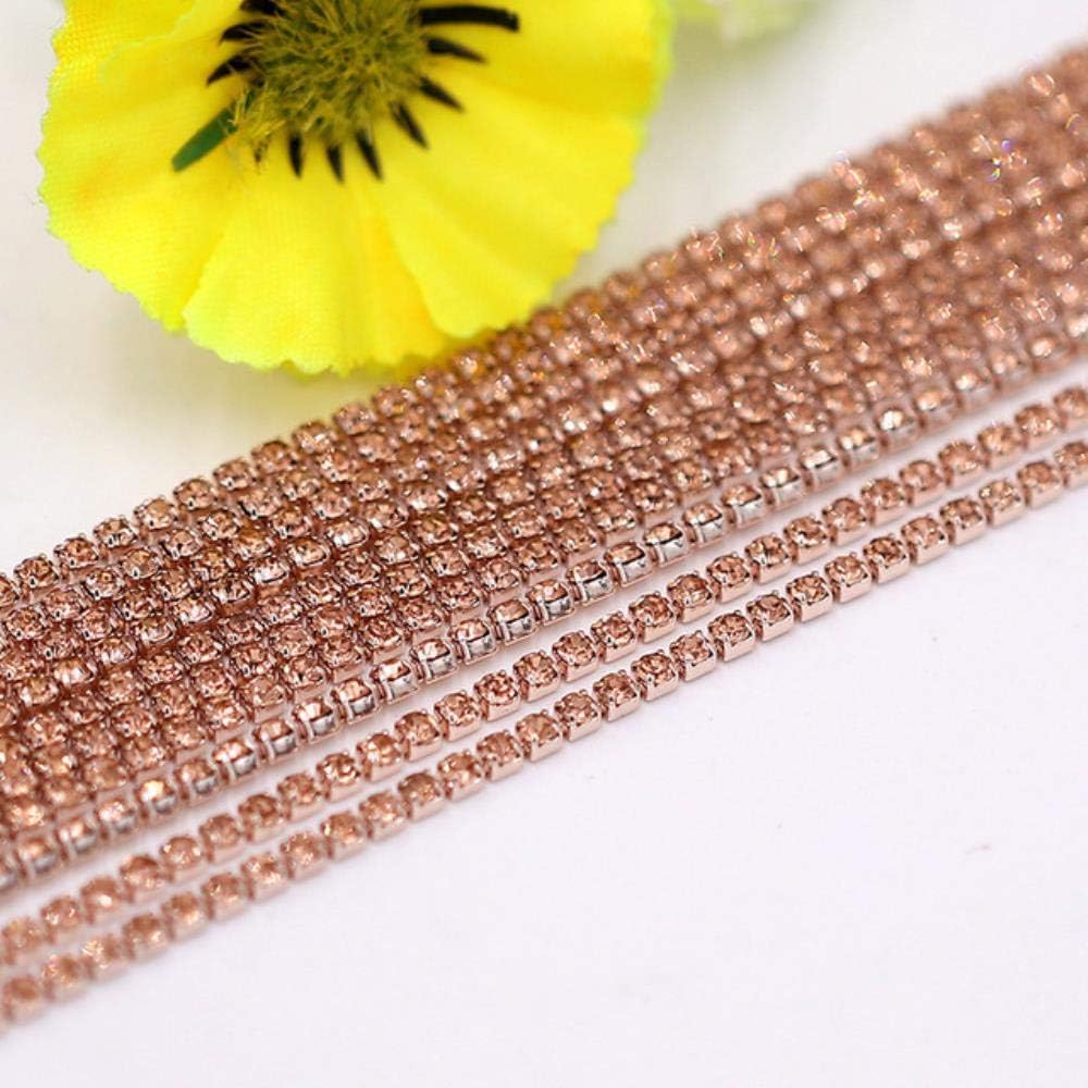 1 Yards/Roll 2mm Rhinestone Electrophoretic Color Claw Chain Dense Glass Rhinestone Intensive Trim DIY Accessories Decoration G,Champagne,SS6