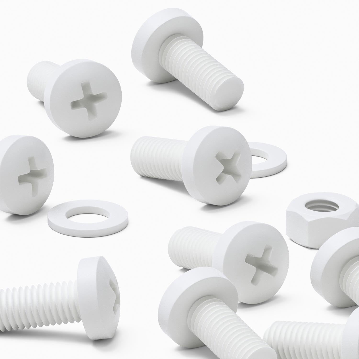 20 x White Pan Head Screws Polypropylene (PP) Plastic Nuts and Bolts, Washers, M8 x 20mm